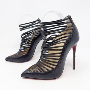 Christian Louboutin Gortik 120 Strappy Black Leather Heels Size 38